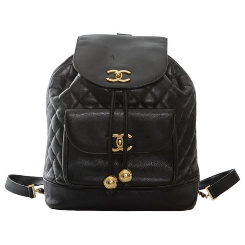 Chanel rare Black and Gold caviar leather backpack